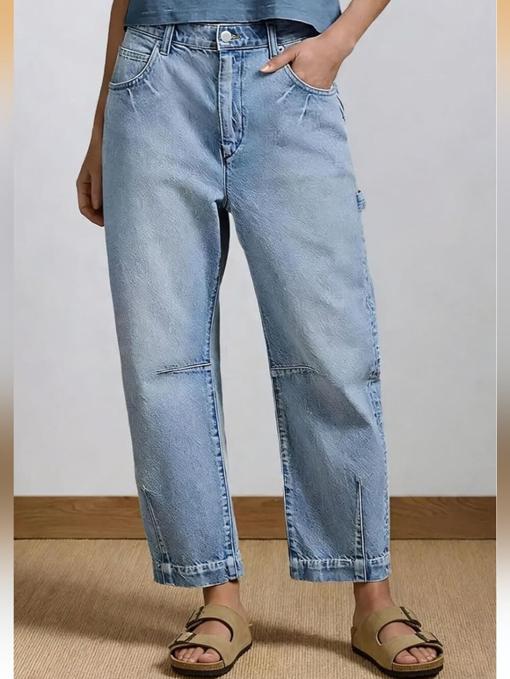 Light Blue Barrel Cargo Jeans - Picture 1 of 10
